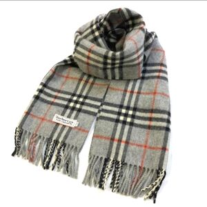 Burberrys Check 100% Cashmere Stole Scarf MultiColor/grey